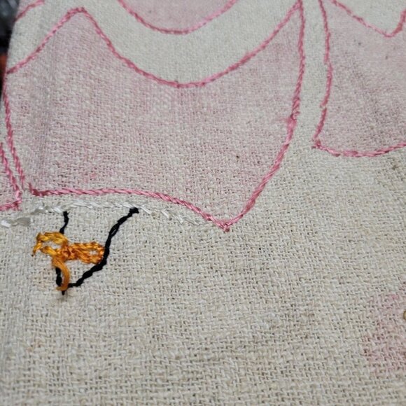 Vintage Embroidered Fabric Floral Country Crinoline Lady Southern Belle 80 x 65 - Picture 4 of 10